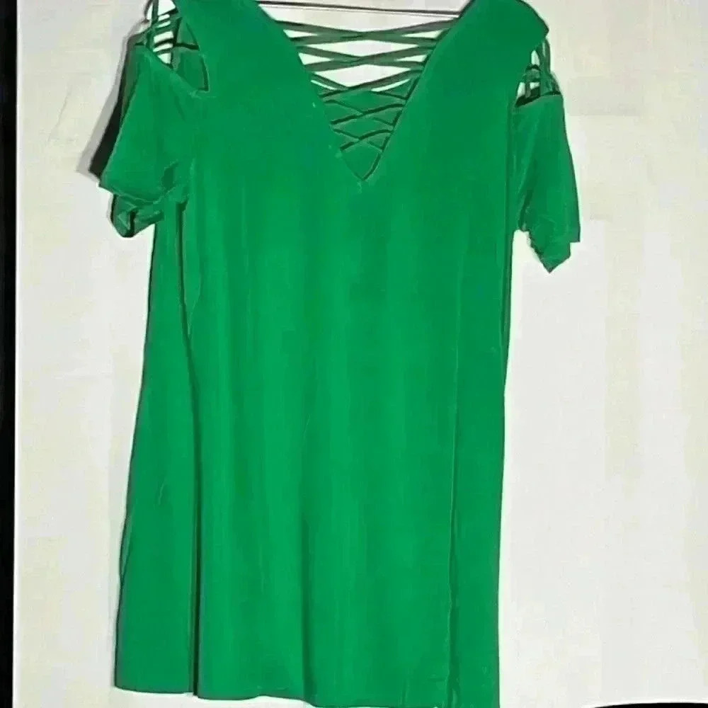 A. Richards Women’s Kelly Green Cut Out String Back Dress/Tunic Short Sleeves XL